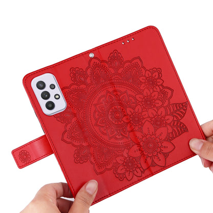 For Samsung Galaxy A33 5G 7-petal Flowers Embossing Pattern Horizontal Flip CasePhone Case(Red) by buy2fix