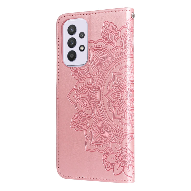For Samsung Galaxy A33 5G 7-petal Flowers Embossing Pattern Horizontal Flip CasePhone Case(Rose Gold) by buy2fix