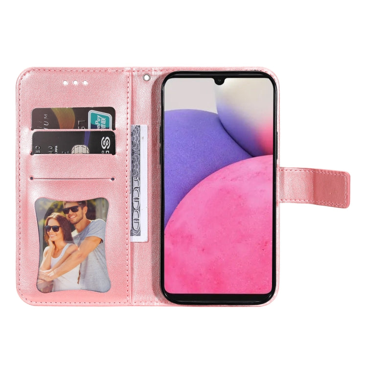 For Samsung Galaxy A33 5G 7-petal Flowers Embossing Pattern Horizontal Flip CasePhone Case(Rose Gold) by buy2fix