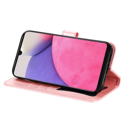 For Samsung Galaxy A33 5G 7-petal Flowers Embossing Pattern Horizontal Flip CasePhone Case(Rose Gold) by buy2fix
