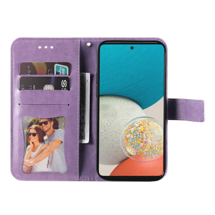 For Samsung Galaxy A53 5G 7-petal Flowers Embossing Pattern Horizontal Flip CasePhone Case(Light Purple) by buy2fix