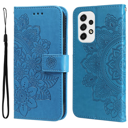 For Samsung Galaxy A53 5G 7-petal Flowers Embossing Pattern Horizontal Flip CasePhone Case(Blue) - Galaxy Phone Cases by buy2fix | Online Shopping UK | buy2fix