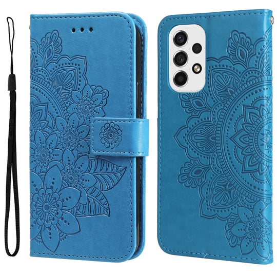 For Samsung Galaxy A53 5G 7-petal Flowers Embossing Pattern Horizontal Flip CasePhone Case(Blue)
