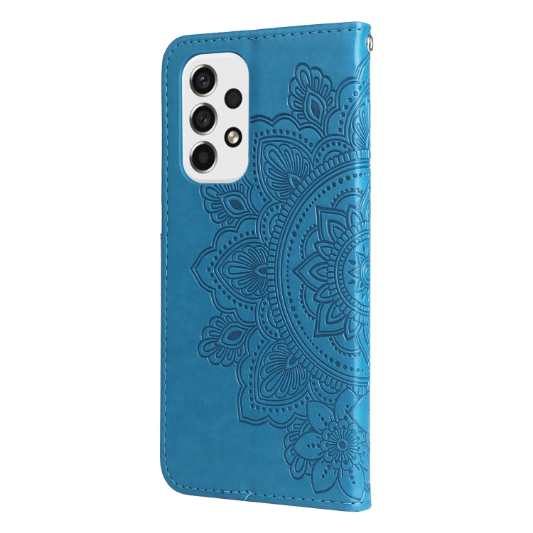 For Samsung Galaxy A53 5G 7-petal Flowers Embossing Pattern Horizontal Flip CasePhone Case(Blue) - Galaxy Phone Cases by buy2fix | Online Shopping UK | buy2fix