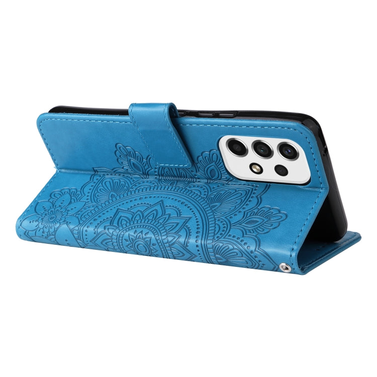 For Samsung Galaxy A53 5G 7-petal Flowers Embossing Pattern Horizontal Flip CasePhone Case(Blue) - Galaxy Phone Cases by buy2fix | Online Shopping UK | buy2fix