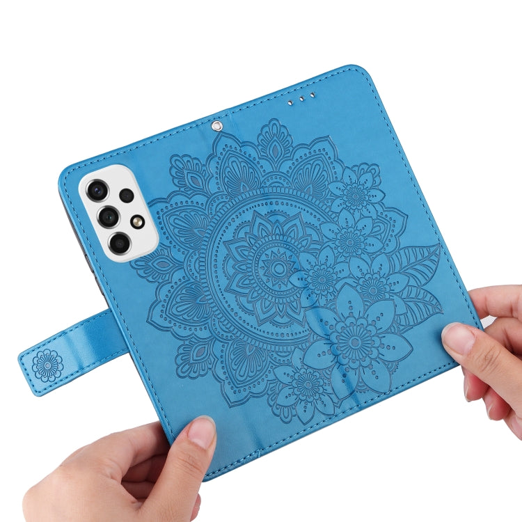 For Samsung Galaxy A53 5G 7-petal Flowers Embossing Pattern Horizontal Flip CasePhone Case(Blue) - Galaxy Phone Cases by buy2fix | Online Shopping UK | buy2fix