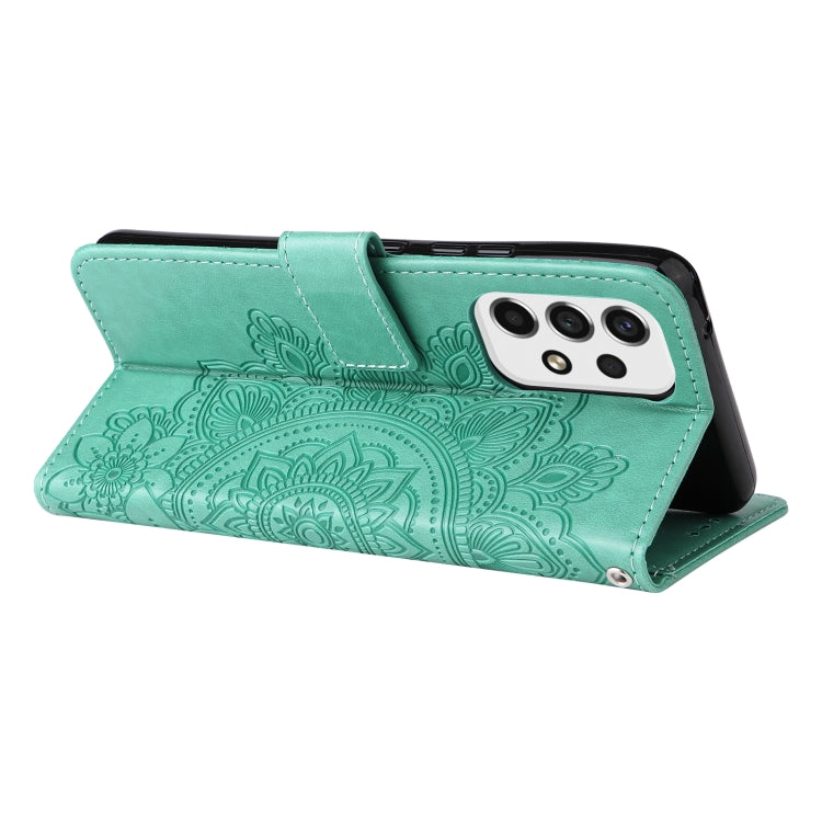 For Samsung Galaxy A53 5G 7-petal Flowers Embossing Pattern Horizontal Flip CasePhone Case(Green) by buy2fix