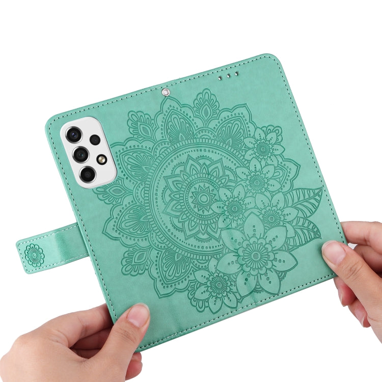 For Samsung Galaxy A53 5G 7-petal Flowers Embossing Pattern Horizontal Flip CasePhone Case(Green) by buy2fix