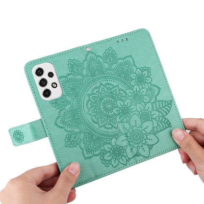 For Samsung Galaxy A53 5G 7-petal Flowers Embossing Pattern Horizontal Flip CasePhone Case(Green) by buy2fix