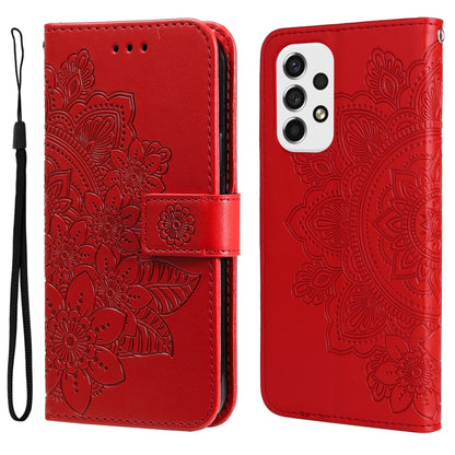 For Samsung Galaxy A53 5G 7-petal Flowers Embossing Pattern Horizontal Flip CasePhone Case(Red) by buy2fix