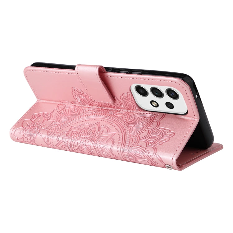 For Samsung Galaxy A53 5G 7-petal Flowers Embossing Pattern Horizontal Flip CasePhone Case(Rose Gold) by buy2fix