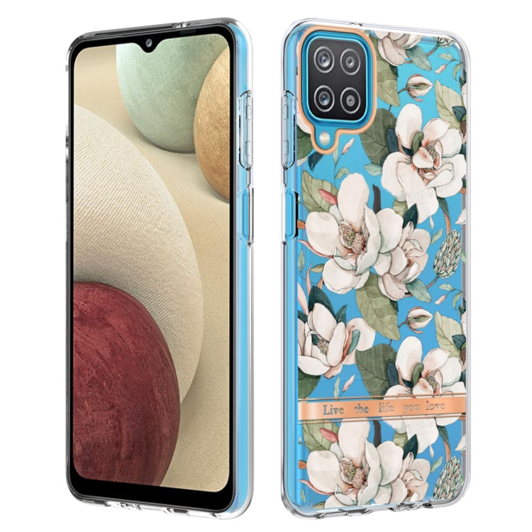 For Samsung Galaxy A12 Flowers and Plants Series IMD TPU Phone Case(Green Gardenia) by buy2fix