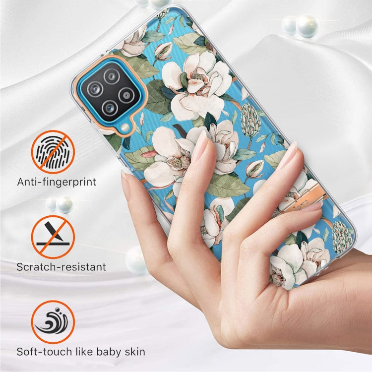 For Samsung Galaxy A12 Flowers and Plants Series IMD TPU Phone Case(Green Gardenia) by buy2fix