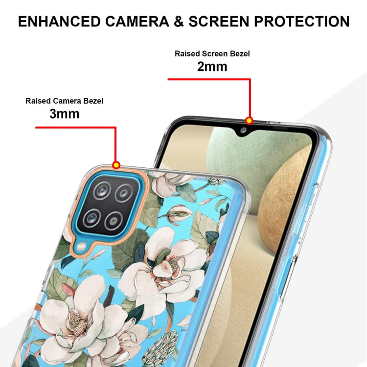 For Samsung Galaxy A12 Flowers and Plants Series IMD TPU Phone Case(Green Gardenia) by buy2fix