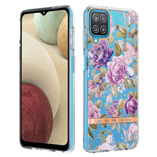 For Samsung Galaxy A12 Flowers and Plants Series IMD TPU Phone Case(Purple Peony) by buy2fix