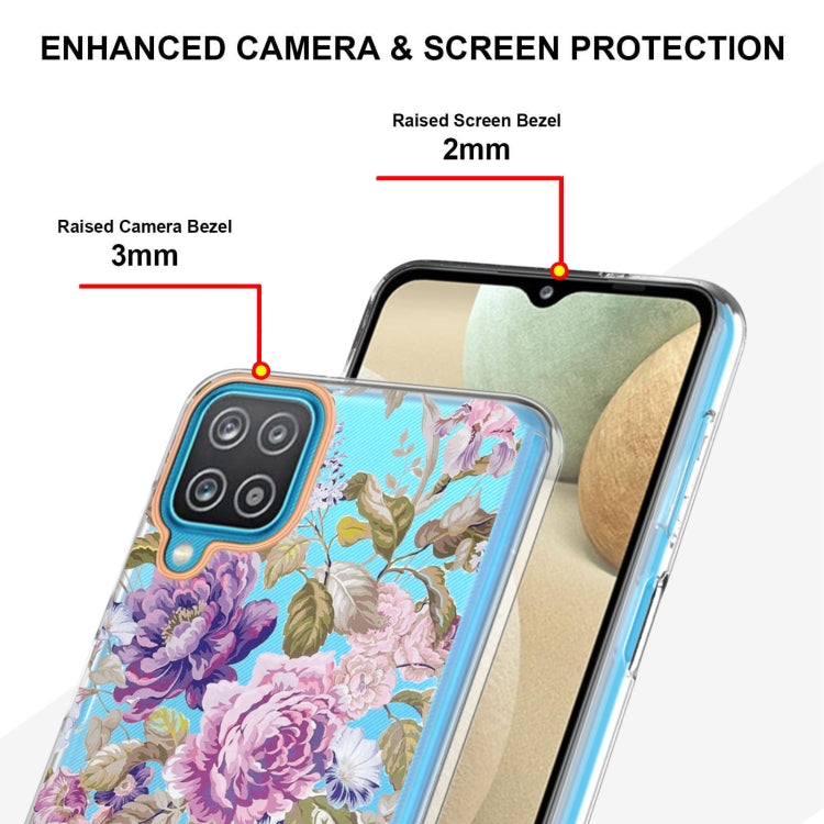 For Samsung Galaxy A12 Flowers and Plants Series IMD TPU Phone Case(Purple Peony) by buy2fix