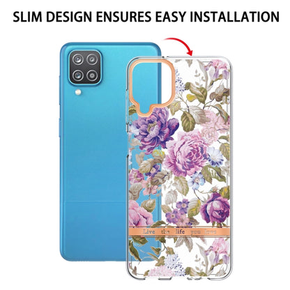 For Samsung Galaxy A12 Flowers and Plants Series IMD TPU Phone Case(Purple Peony) by buy2fix