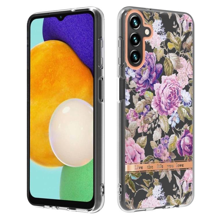 For Samsung Galaxy A13 Flowers and Plants Series IMD TPU Phone Case(Purple Peony) by buy2fix