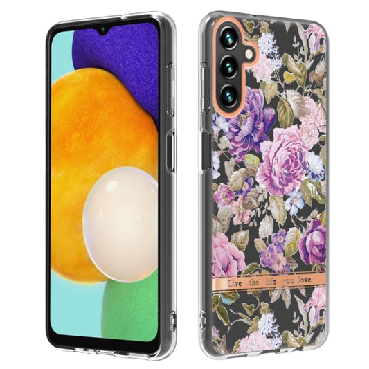 For Samsung Galaxy A13 Flowers and Plants Series IMD TPU Phone Case(Purple Peony) by buy2fix
