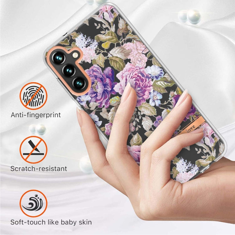 For Samsung Galaxy A13 Flowers and Plants Series IMD TPU Phone Case(Purple Peony) by buy2fix