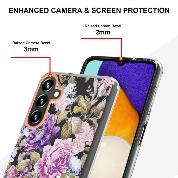 For Samsung Galaxy A13 Flowers and Plants Series IMD TPU Phone Case(Purple Peony) by buy2fix