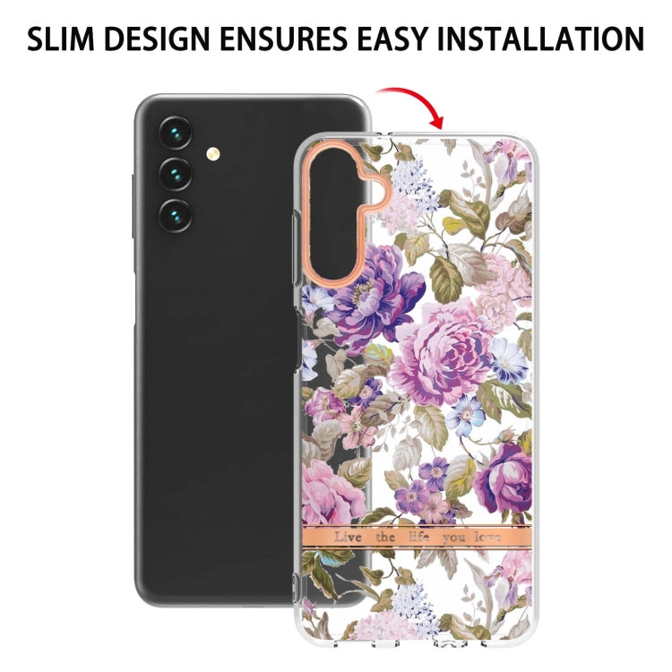For Samsung Galaxy A13 Flowers and Plants Series IMD TPU Phone Case(Purple Peony) by buy2fix