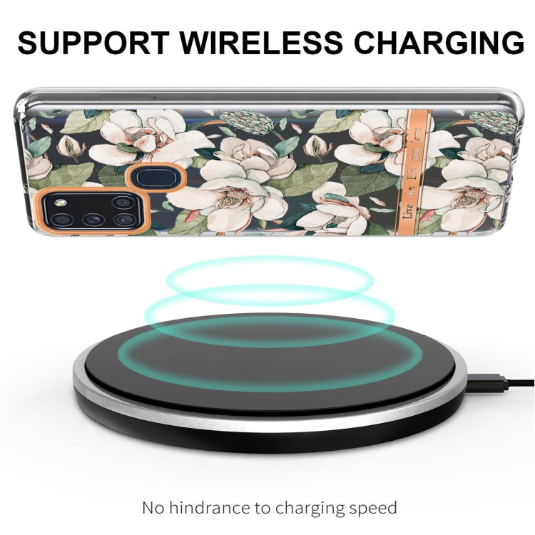 For Samsung Galaxy A21s Flowers and Plants Series IMD TPU Phone Case(Green Gardenia) by buy2fix