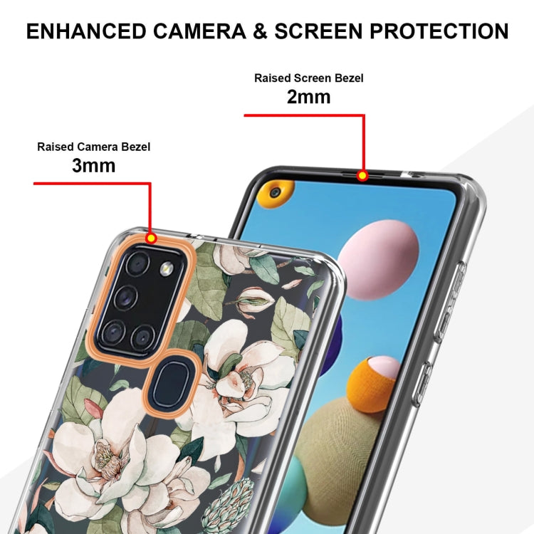For Samsung Galaxy A21s Flowers and Plants Series IMD TPU Phone Case(Green Gardenia) by buy2fix