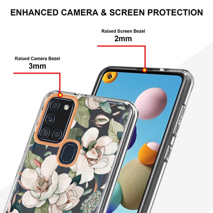 For Samsung Galaxy A21s Flowers and Plants Series IMD TPU Phone Case(Green Gardenia) by buy2fix