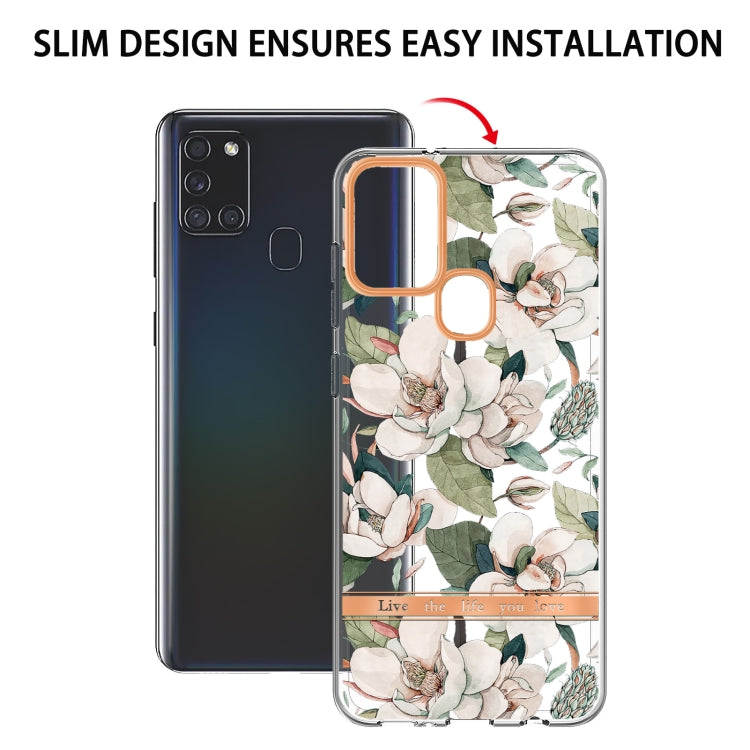 For Samsung Galaxy A21s Flowers and Plants Series IMD TPU Phone Case(Green Gardenia) by buy2fix
