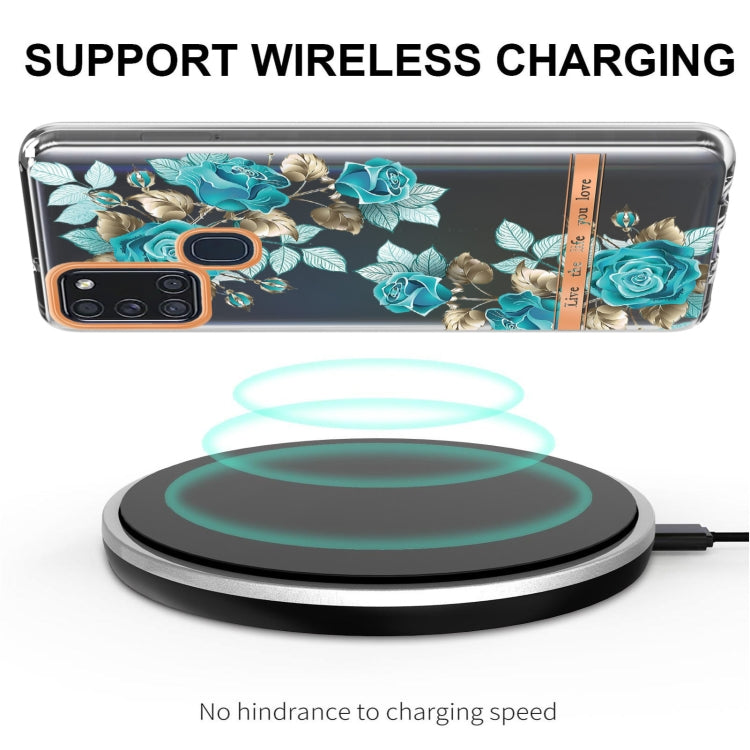 For Samsung Galaxy A21s Flowers and Plants Series IMD TPU Phone Case(Blue Rose) by buy2fix