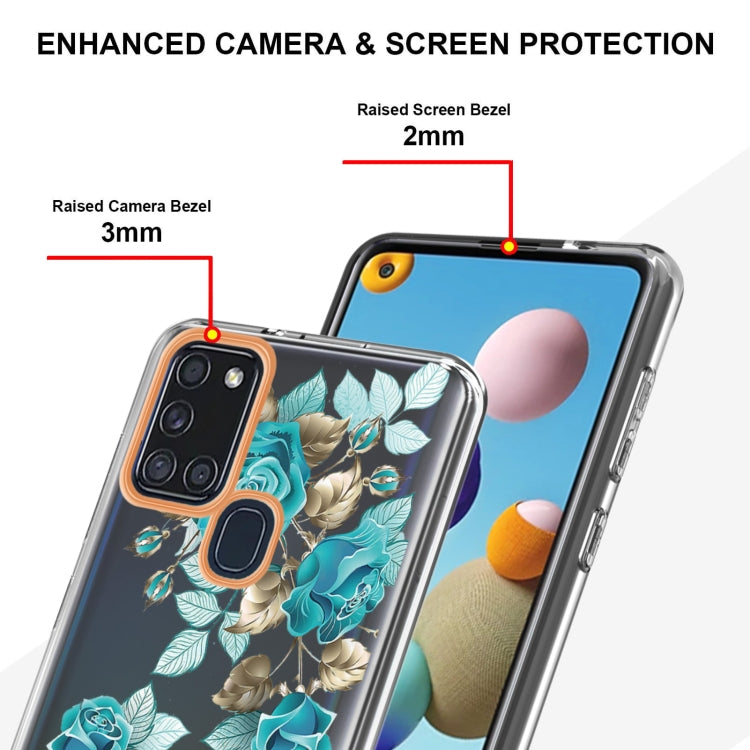 For Samsung Galaxy A21s Flowers and Plants Series IMD TPU Phone Case(Blue Rose) by buy2fix