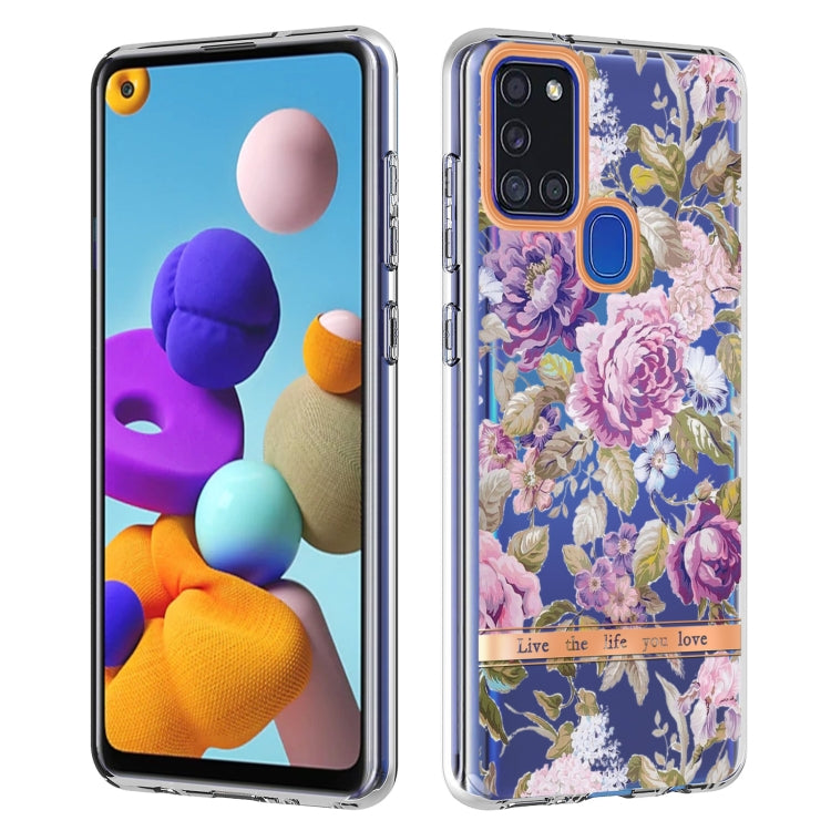 For Samsung Galaxy A21s Flowers and Plants Series IMD TPU Phone Case(Purple Peony) by buy2fix