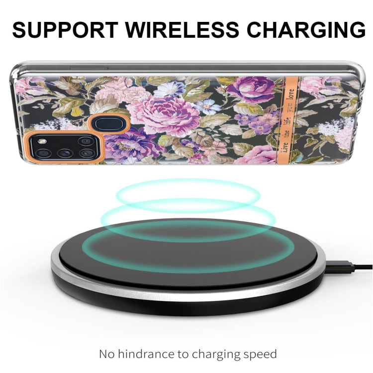 For Samsung Galaxy A21s Flowers and Plants Series IMD TPU Phone Case(Purple Peony) by buy2fix