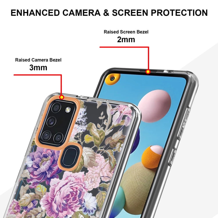 For Samsung Galaxy A21s Flowers and Plants Series IMD TPU Phone Case(Purple Peony) by buy2fix