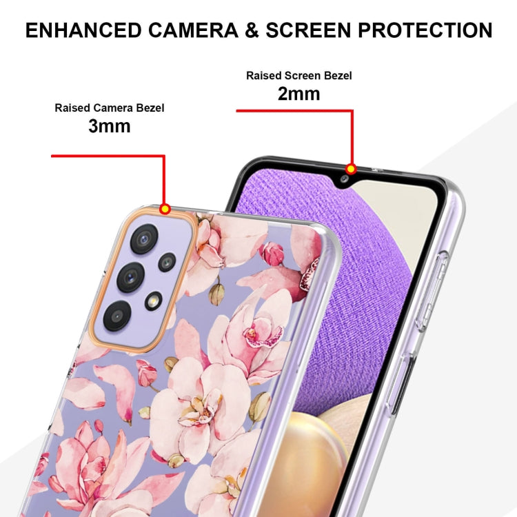 For Samsung Galaxy A32 5G Flowers and Plants Series IMD TPU Phone Case(Pink Gardenia) by buy2fix