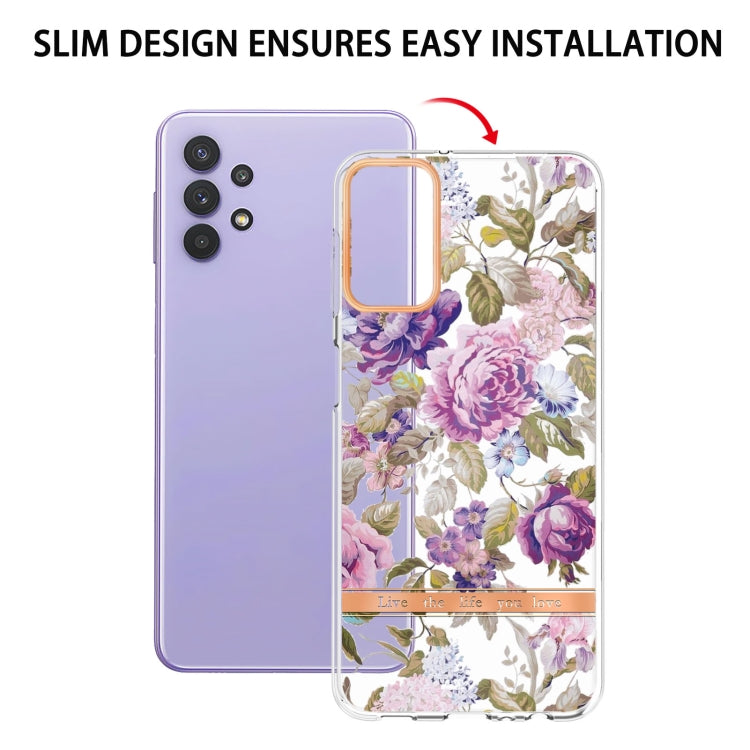 For Samsung Galaxy A32 5G Flowers and Plants Series IMD TPU Phone Case(Purple Peony) by buy2fix