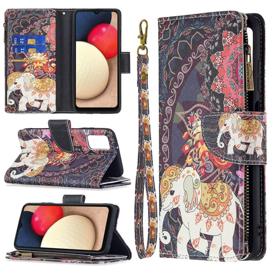 For Samsung Galaxy A03s 166mm Colored Drawing Zipper Leather Phone Case(Flower Elephants) by buy2fix