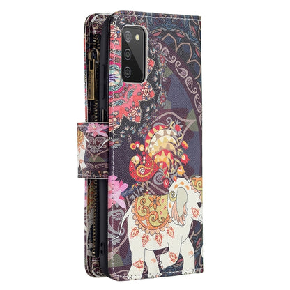 For Samsung Galaxy A03s 166mm Colored Drawing Zipper Leather Phone Case(Flower Elephants) by buy2fix