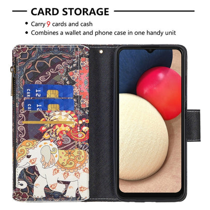 For Samsung Galaxy A03s 166mm Colored Drawing Zipper Leather Phone Case(Flower Elephants) by buy2fix