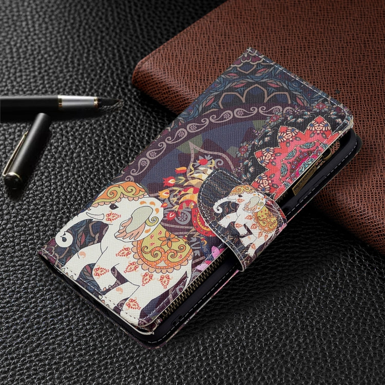 For Samsung Galaxy A03s 166mm Colored Drawing Zipper Leather Phone Case(Flower Elephants) by buy2fix