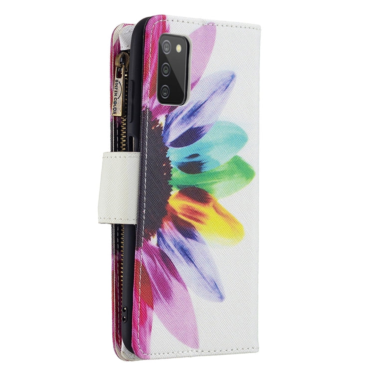 For Samsung Galaxy A03s 166mm Colored Drawing Zipper Leather Phone Case(Sun Flower) by buy2fix