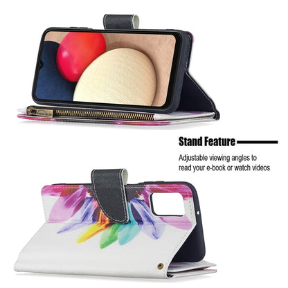 For Samsung Galaxy A03s 166mm Colored Drawing Zipper Leather Phone Case(Sun Flower) by buy2fix