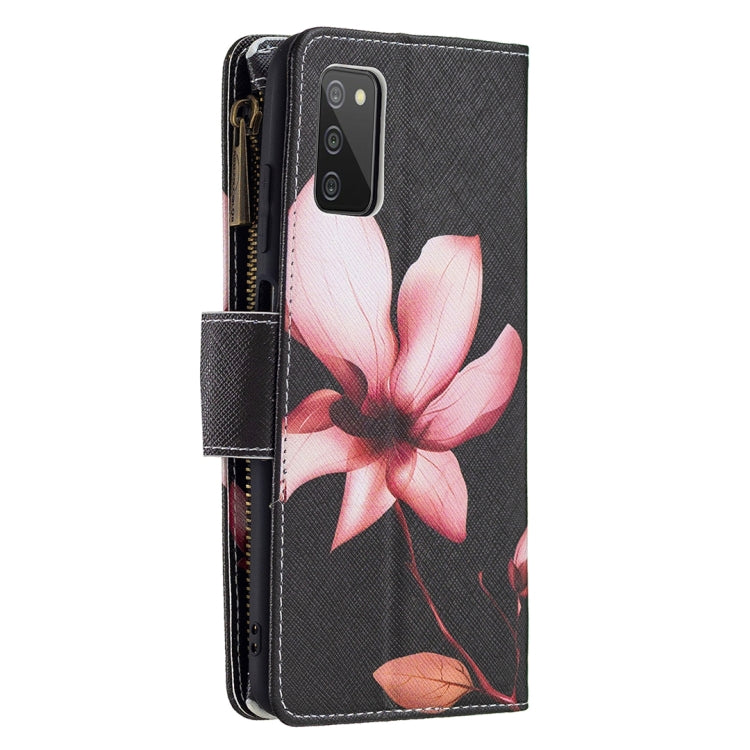 For Samsung Galaxy A03s 166mm Colored Drawing Zipper Leather Phone Case(Lotus) by buy2fix