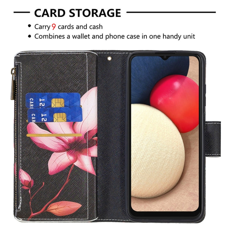For Samsung Galaxy A03s 166mm Colored Drawing Zipper Leather Phone Case(Lotus) by buy2fix