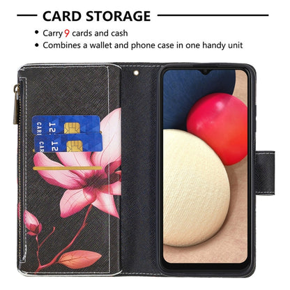 For Samsung Galaxy A03s 166mm Colored Drawing Zipper Leather Phone Case(Lotus) by buy2fix