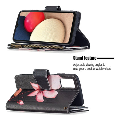 For Samsung Galaxy A03s 166mm Colored Drawing Zipper Leather Phone Case(Lotus) by buy2fix