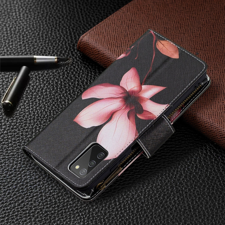 For Samsung Galaxy A03s 166mm Colored Drawing Zipper Leather Phone Case(Lotus) by buy2fix