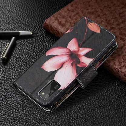 For Samsung Galaxy A03s 166mm Colored Drawing Zipper Leather Phone Case(Lotus) by buy2fix