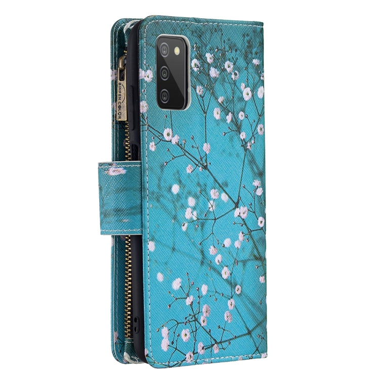 For Samsung Galaxy A03s 166mm Colored Drawing Zipper Leather Phone Case(Plum Blossom) by buy2fix